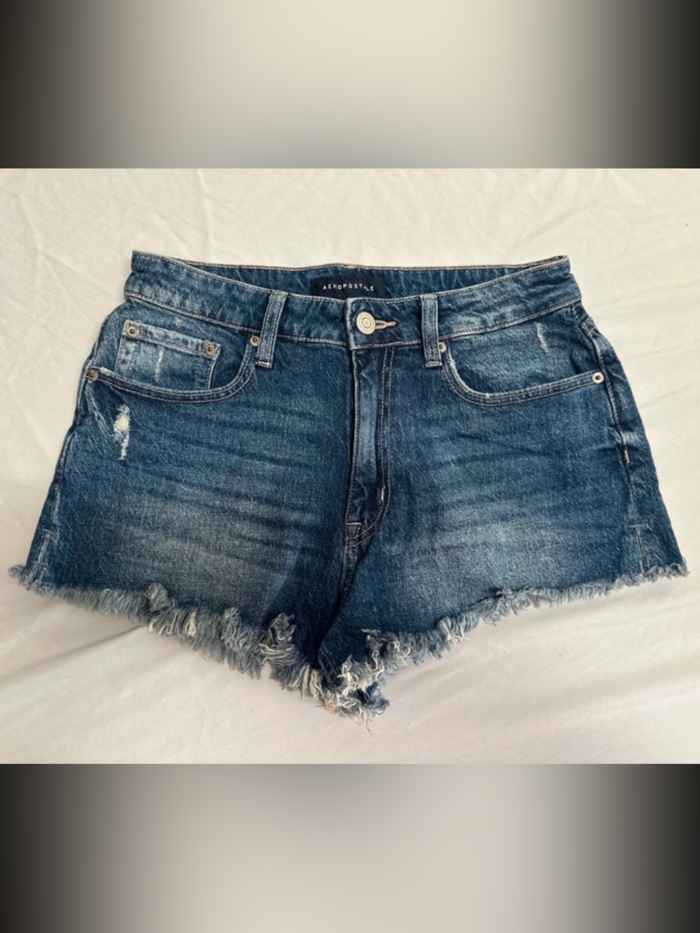 Aeropostale Distressed Fringe Hem Blue Denim Shorts